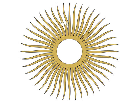 Illustration vectorielle d'un soleil stylis&eacute; dor&eacute; avec des rayons ondul&eacute;s sur fond blanc, &eacute;l&eacute;ment de design graphique &eacute;l&eacute;gant et minimaliste.