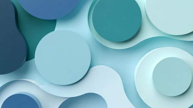 Abstract composition of layered blue and teal circular shapes in minimalist style on soft backdrop, concept of modern simplicity