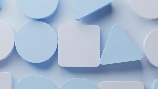 Abstract soft blue geometric shapes in smooth minimal style on pale background, concept of simplicity and calmness
