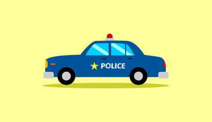 Blue Cartoon Police Car Vector Illustration for Kids Isolated on Yellow Background © Fiskipi
