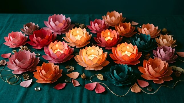 Handmade paper lotus flower tea light candle holders