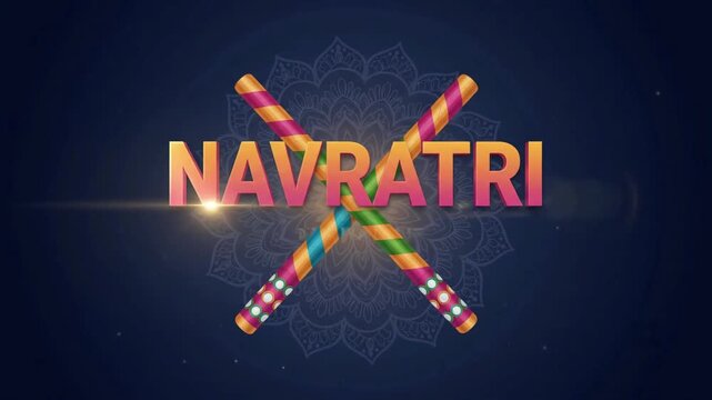 Navratri Dandiya Night festive title animation with colorful sticks, mandala pattern and glowing light effects
