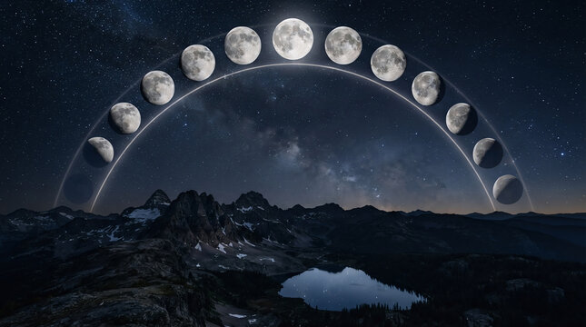  Moon Phases Complete Cycle Lunar Progression Astronomical Visualization