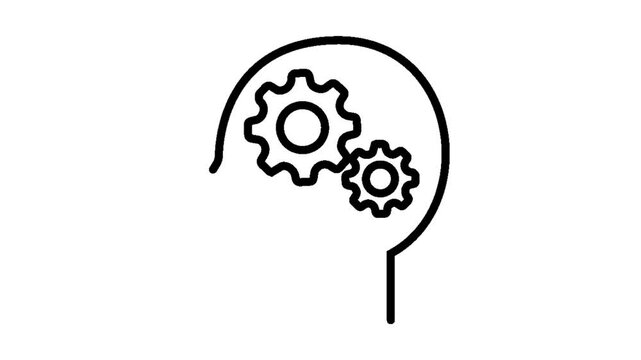 Human Head Profile with Rotating Cogwheels Brain Animation Loop