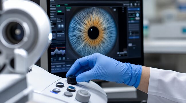 Doctor Examining Iris Scan on Monitor &ndash; Vision Diagnostics