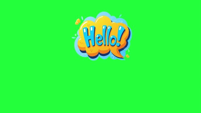 Animated hello speech bubble with green screen background for easy 