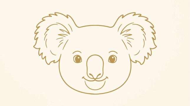 Cute koala head line art drawing in gold ink