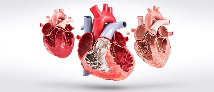 Exploded View of Human Heart Anatomy with Internal Structures