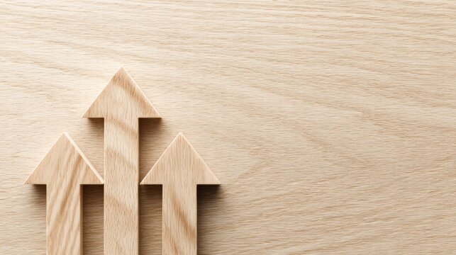 Wooden arrows pointing upwards on a wood background