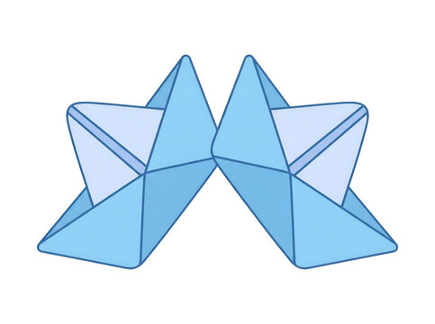 Zwei hellblaue Papierboote in einer symmetrischen Anordnung vor einem wei&szlig;en Hintergrund, die ein minimalistisches und kreatives Designkonzept f&uuml;r Reisen oder Kindheitserinnerungen darstellen.