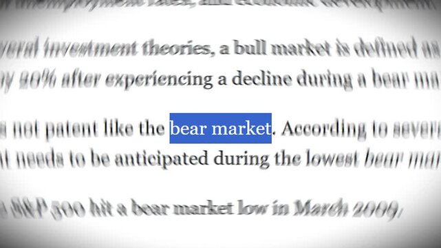 Looping footage of the word "Bear Market" with dynamic typography match cut transitions and radial blur effects.