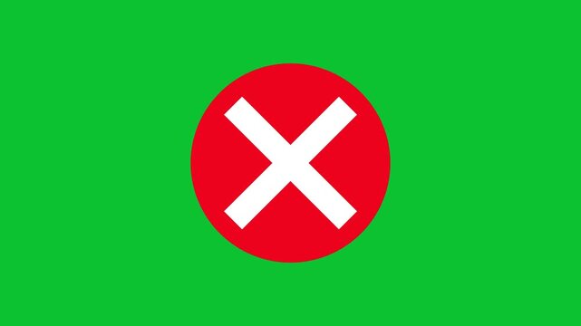 Red circle with white cross symbol against bright green background animated motion graphic element for video overlay screen effect