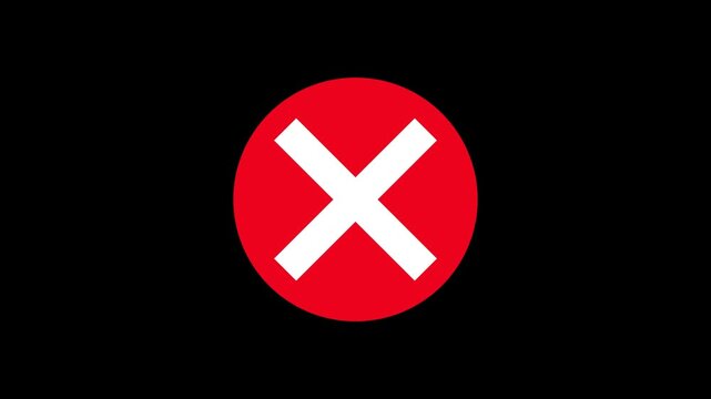 Red circle with white cross symbol displaying negative alert feedback in this motion graphic animation clip for digital user interfaces