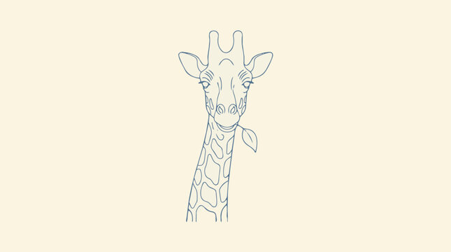 Minimalist giraffe line art illustration with leaf in mouth