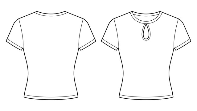Women's vector keyhole neck technical t-shirt front and back view. Mock up template