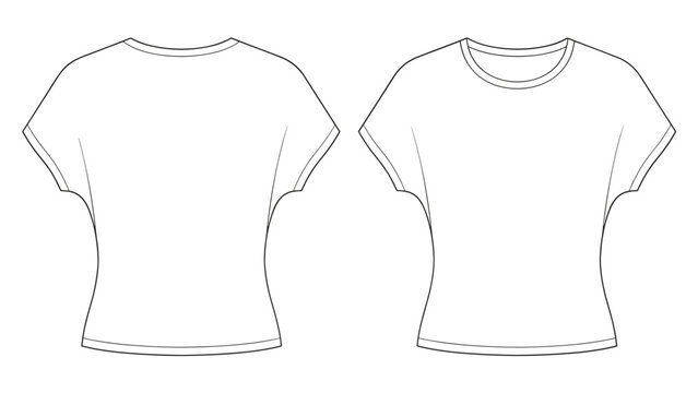 Vector sporty women's short sleeve tee front and back view. Mock up template