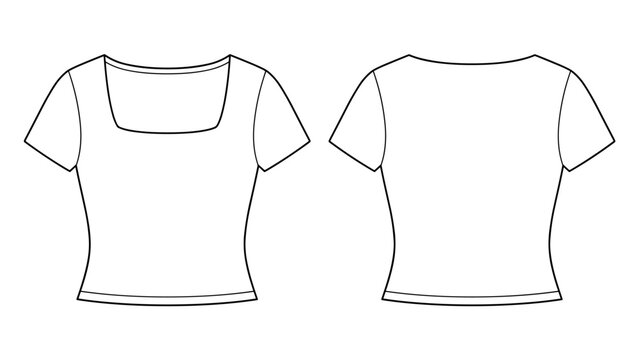 Vector square neck short sleeve crop top. Mock up template