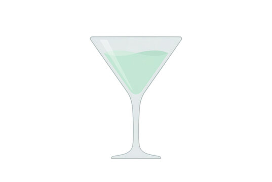 Ein minimalistisches, flaches Vektor-Icon eines Martiniglases mit einem hellgr&uuml;nen Cocktail, isoliert auf einem wei&szlig;en Hintergrund f&uuml;r modernes Grafikdesign und Men&uuml;karten.