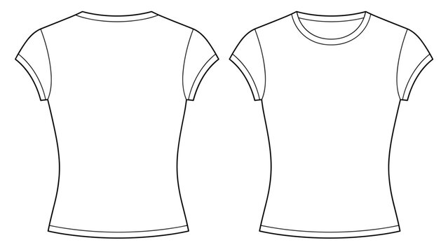 Vector round neck slim shirt front and back view. Mock up template