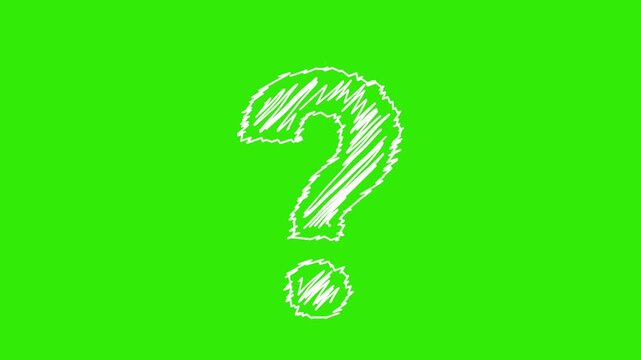 Question mark animated hand drawn sketch query quiz help problem icon wiggling on 4k green screen