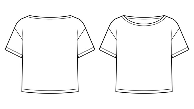 Vector cap sleeve feminine t-shirt technical flat sketch front and back view. Mock up template