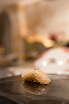 Fresh sushi on Akazu Shari. Eating sushi at a restaurant, Japanese cuisine