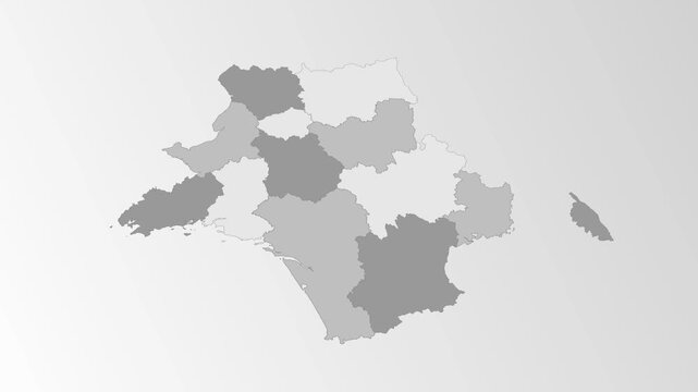 3D  France map with all Regions in gray. Three dimensional map France with shadow  on white background for your design . 4K.  Animated Video