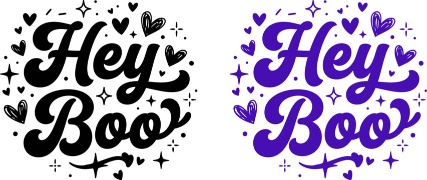 Creative halloween typography design featuring hey boo text with decorative stars and heart shapes for seasonal holiday projects