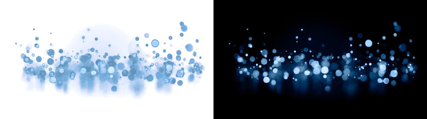 Cool blue bokeh light circles glow softly across a dark backdrop creating an atmospheric blurred effect for elegant PNG, Transparent and Black Background Versions © Crafter