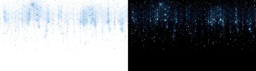 Shimmering blue sparkle particles cascade downward across a dark backdrop creating a magical starry effect for PNG, Transparent and Black Background Versions © Crafter