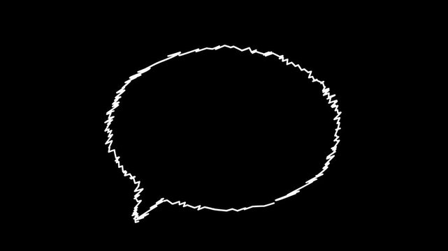 Chat bubble animated hand drawn scribble oval talk box wiggling loop overlay on 4k black background