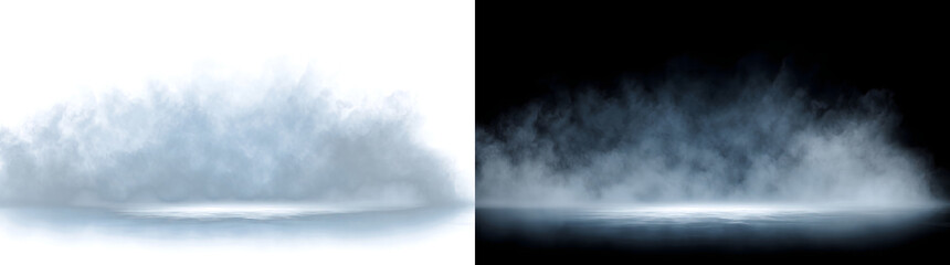 Dense fog blankets a glowing reflective ground creating an atmospheric horizon suited for cinematic PNG, Transparent and Black Background Versions © Crafter