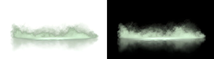Fog rolling low across a dark reflective surface creates a mysterious layered mist perfect for cinematic overlays in PNG, Transparent and Black Background Versions © Crafter