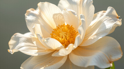 Fototapeta premium Close-up of a delicate white lotus flower with a bright yellow center.