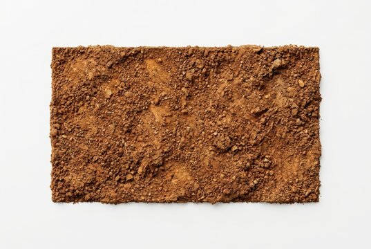 Rectangular Patch of Brown Textured Soil Isolated on White Background for Gardening and Agriculture Concepts