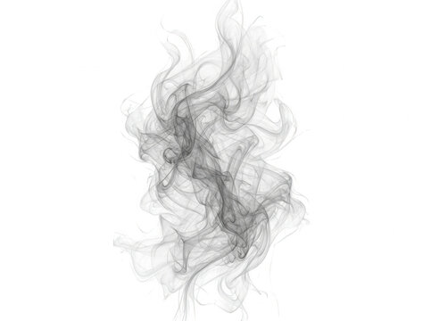 Efecto de humo gris abstracto y remolinos de vapor aislados sobre un fondo blanco, ideal para dise&ntilde;o gr&aacute;fico y superposiciones