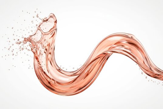 Elegant Rose Pink Liquid Splash Wave with Droplets Isolated on White Background for Beverage and Cosmetic Advertising