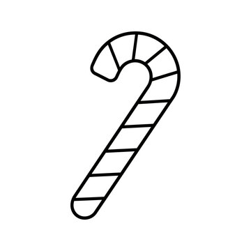 Black outline striped candy cane simple doodle line art illustration.