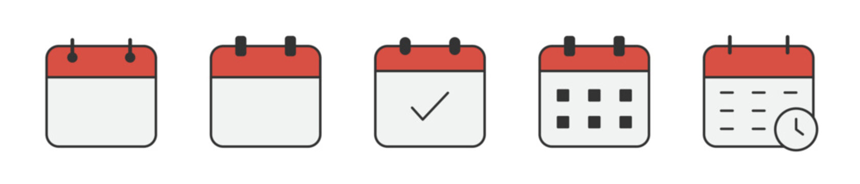 Set of calendar icons in red and white color
