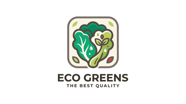 Eco Greens organic food logo design with fresh vegetable leaf illustration.