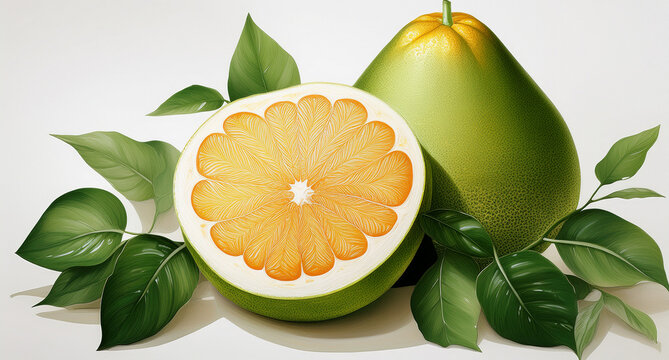 Fresh pomelo, a type of citrus fruit, is used in cooking and is native to tropical regions.