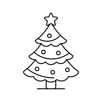Christmas holiday season outline vector design with decorated tree.