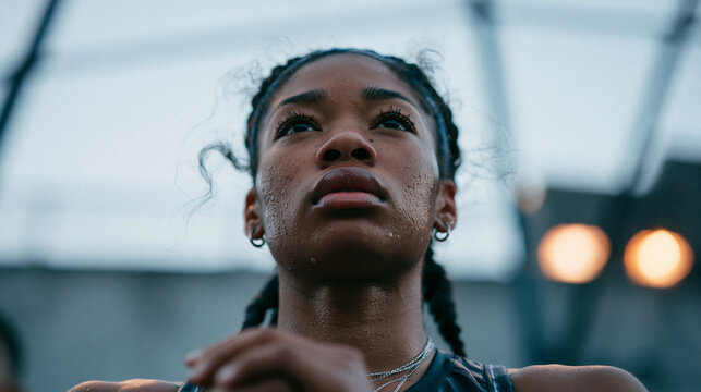 Focused Young Female Athlete Sweating During Intense Workout