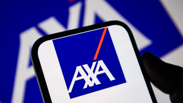 Axa insurance group logo displayed on smartphone screen held in hand.