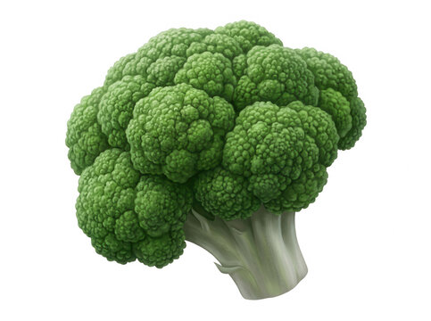 Una cabeza de br&oacute;coli fresco y saludable aislada sobre un fondo blanco, mostrando su textura detallada y color verde vibrante, ideal para conceptos de nutrici&oacute;n y alimentaci&oacute;n equilibrada.