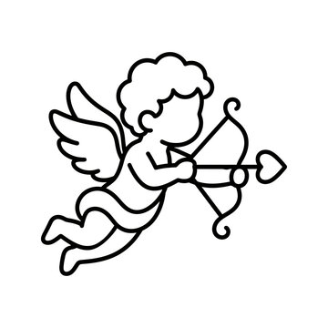 Cupid angel holding bow and arrow icon mythological romance drawing.