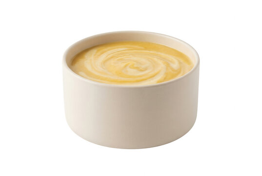 Deliciosa crema de vainilla o natilla servida en un peque&ntilde;o cuenco de cer&aacute;mica blanca, vista desde un &aacute;ngulo elevado, ideal para postres, reposter&iacute;a y presentaciones culinarias elegantes.