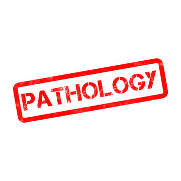 Pathology red rubber stamp icon, weathered medical pathology text mark, distressed laboratory diagnostic seal for healthcare reports