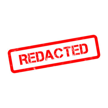 Redacted red rubber stamp on white background, grunge redacted text sign, censored document mark for sensitive information