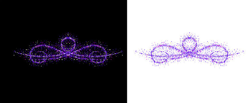 Abstract ornate glowing purple sparkle dust swirl isolated on transparent background